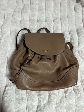 Coach Pebbled Leather Drawstring Backpack - TAN BROWN